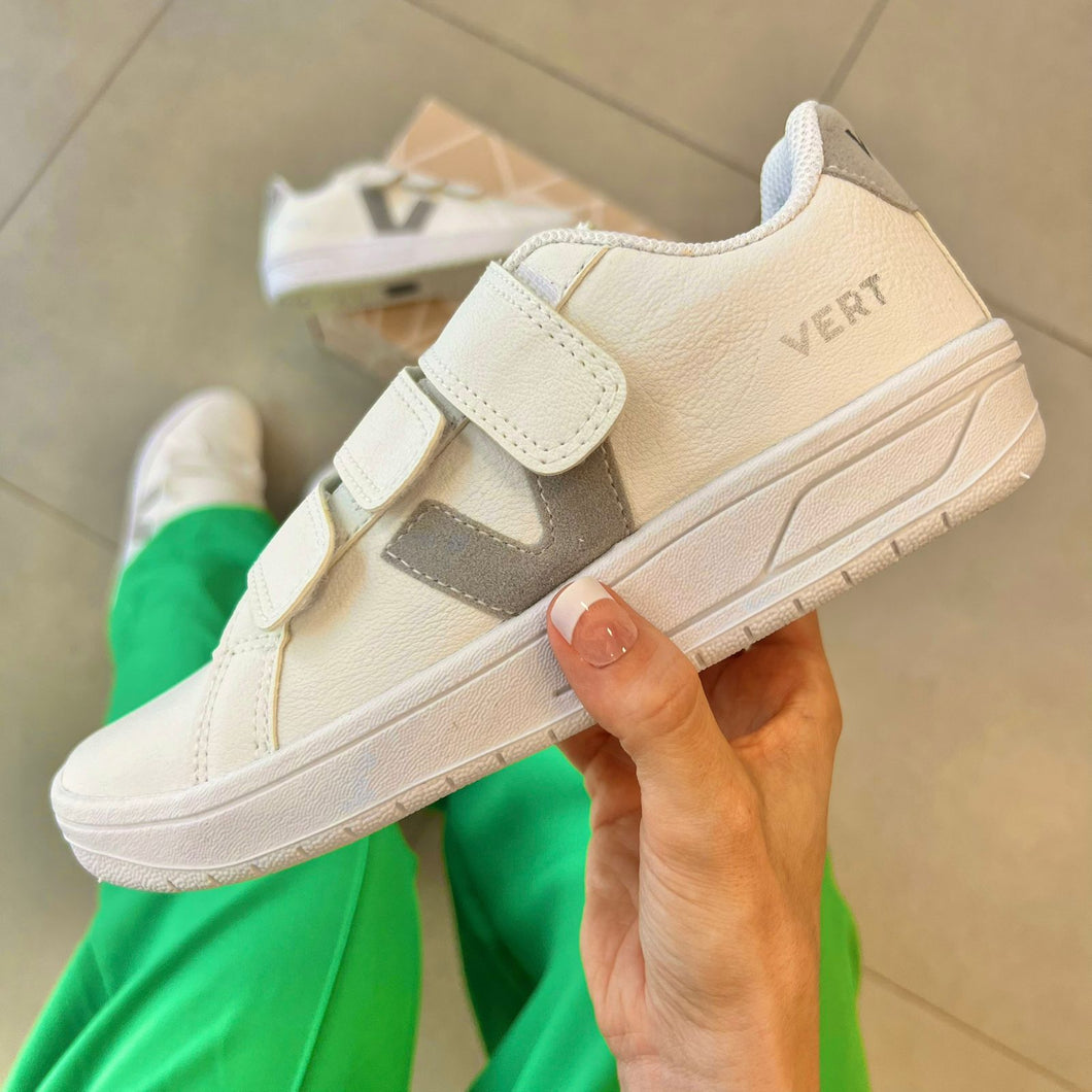 TĂȘnis Velcro Branco e Cinza Premium