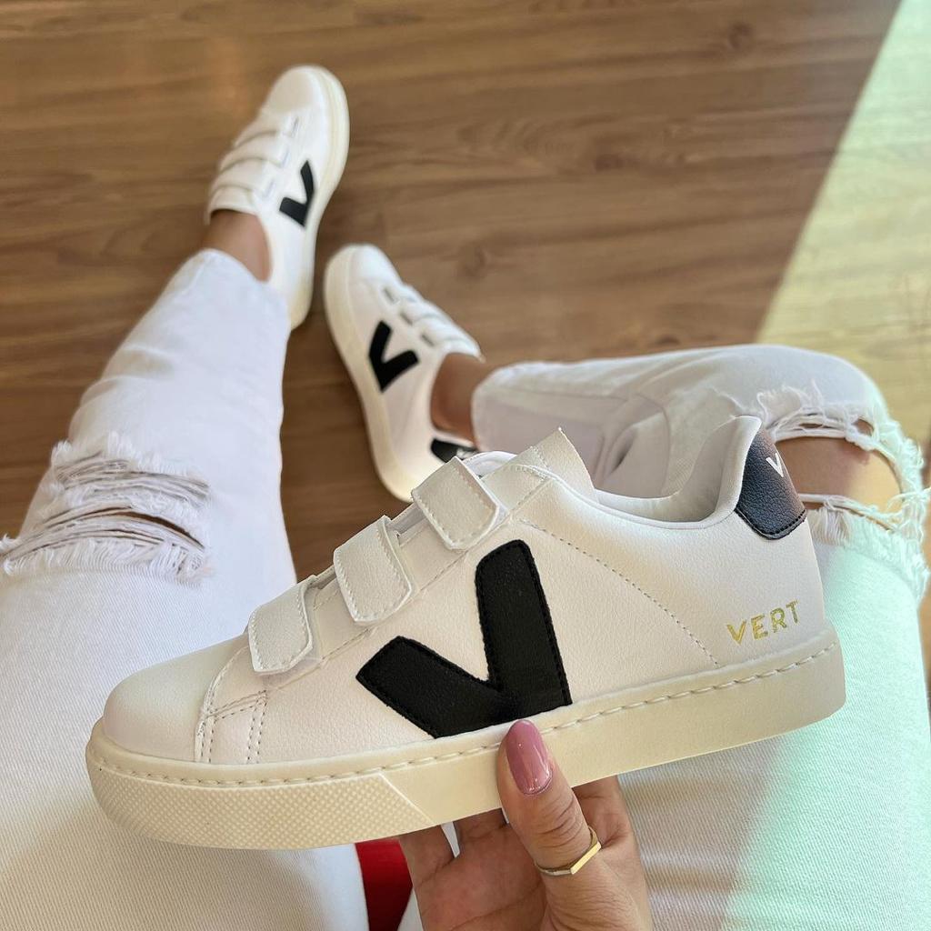 Tênis Velcro Branco e Preto Premium