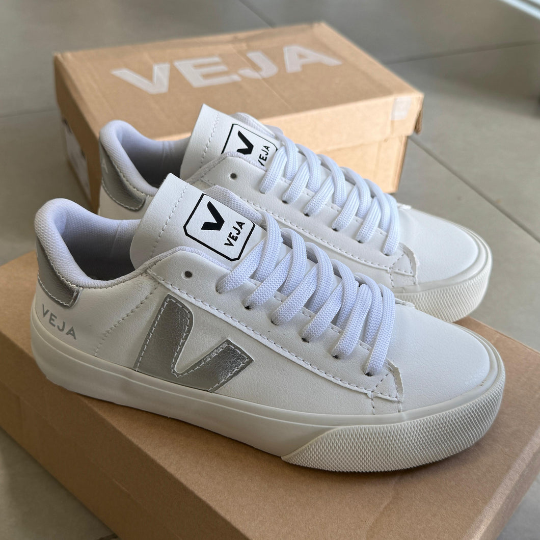 Tênis Cadarço Branco e Prata Premium